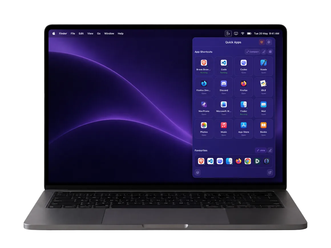 ShortcutDock open from the menu bar.
